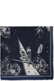 Alexander McQueen - Châle blanc cassé et bleu marine Cosmos