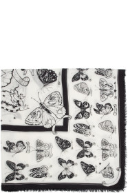 Alexander McQueen - White & Black Inked Butterfly Shawl Scarf