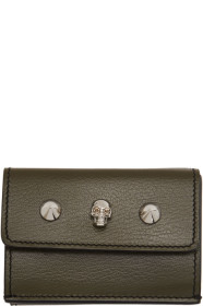 Alexander McQueen - Green Mini Skull & Studs Trifold Wallet