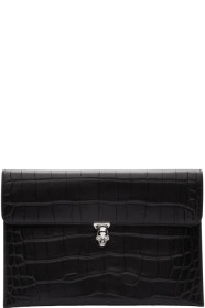 Alexander McQueen - Pochette enveloppe embossée façon croco noire Skull