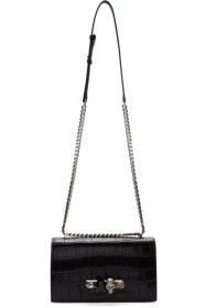 Alexander McQueen - Sac embossé façon croco noir Jewelled