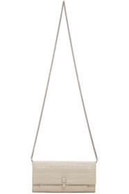 Alexander McQueen - Sac portefeuille embossé façon croco blanc Skull Chain