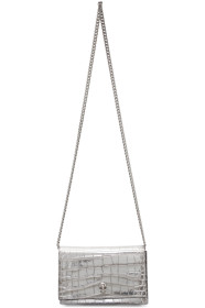 Alexander McQueen - Sac embossé façon croco argenté Mini Skull