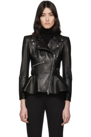 Alexander McQueen - Black Leather Peplum Jacket
