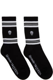 Alexander McQueen - ブラック & ホワイト ストライプ スカル スポーツソックス