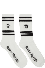 Alexander McQueen - ホワイト & ブラック ストライプ スカル スポーツ ソックス