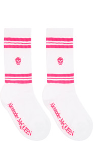 Alexander McQueen - Chaussettes blanches et roses Stripe Skull Sport