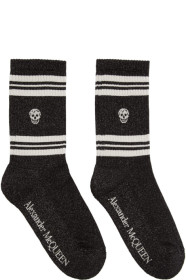 Alexander McQueen - ブラック & ホワイト グリッター ストライプ スカル スポーツ ソックス