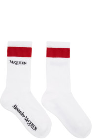 Alexander McQueen - ホワイト & レッド ストライプ ロゴ ソックス