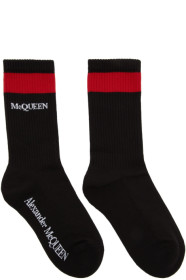Alexander McQueen - ブラック & レッド ストライプ ロゴ ソックス