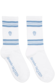 Alexander McQueen - Chaussettes blanches et bleues Stripe Skull Sport