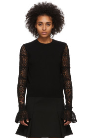 Alexander McQueen - ブラック ウール レース クルーネック セーター