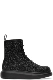 Alexander McQueen - Black Glitter Combat Boot