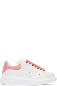 Alexander McQueen - White & Pink Sparkle Oversized Sneakers