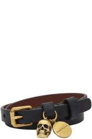 Alexander McQueen - ブラック & ゴールド スカル ダブルラップ ブレスレット