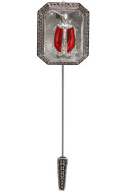 Alexander McQueen - Silver & Red Resin Beatle Pin