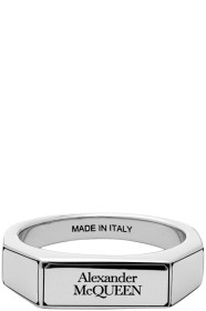 Alexander McQueen - Bague chevalière à logo argentée