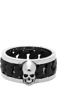 Alexander McQueen - Bague argentée et noire Bi-Color Chain