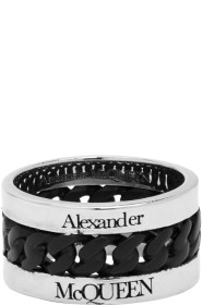 Alexander McQueen - Bague argentée et noire Chain