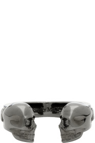 Alexander McQueen - Bague gris acier Twin Skull