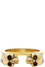 Alexander McQueen - Bague dorée Twin Skull