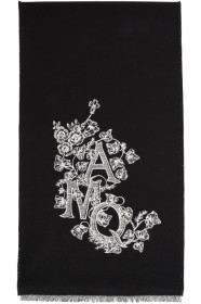 Alexander McQueen - Black Wool & Silk Ivy Monogram Scarf