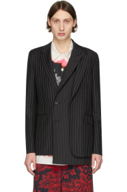 Alexander McQueen - Black & White Wool Pinstripe Jacquard Blazer