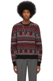 Alexander McQueen - Pull en maille jacquard de laine noir et rouge