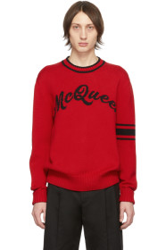Alexander McQueen - Pull à logo rouge et noir Varsity