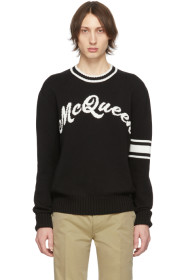 Alexander McQueen - Pull à logo noir et blanc cassé Varsity