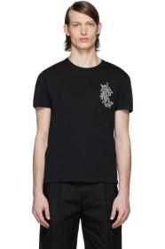 Alexander McQueen - T-shirt à logo fleuri brodé noir
