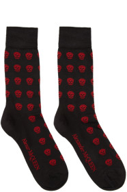 Alexander McQueen - 黑色 & 红色 Short Skull 真丝中筒袜