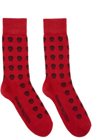 Alexander McQueen - 红色 & 黑色 Short Skull 真丝中筒袜