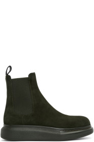 Alexander McQueen - グリーン スエード チェルシー ブーツ