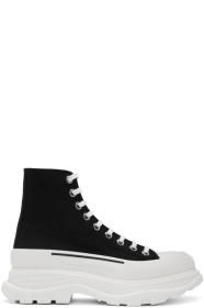 Alexander McQueen - Black & White Canvas Lace-Up Boots