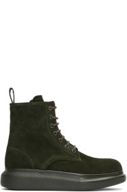 Alexander McQueen - グリーン スエード レースアップ ブーツ