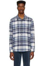 Ralph Lauren Purple Label - ブルー & オフホワイト フランネル シャツ