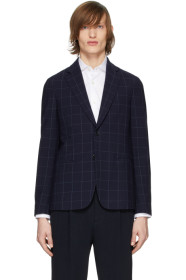 Giorgio Armani - Blazer en crépon de laine bleu marine