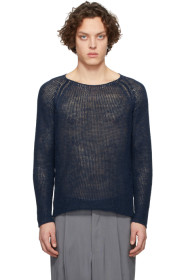 Giorgio Armani - Pull en chanvre bleu marine