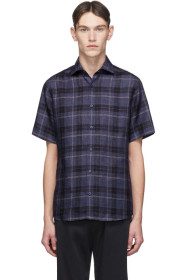 Z Zegna - Blue Linen Plaid Shirt