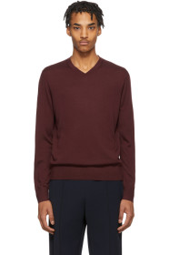Z Zegna - Burgundy Knit V-Neck Sweater