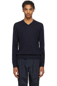 Z Zegna - 海军蓝 V 领针织衫