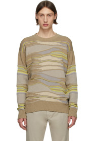 Z Zegna - Taupe & Green Hand Drawn Stitch Sweater