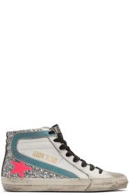 Golden Goose - Baskets à enfiler scintillantes blanches et argentées