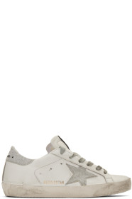 Golden Goose - Baskets blanches et argentées Glitter Superstar exclusives à SSENSE