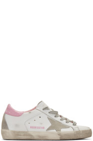 Golden Goose - Baskets blanches et roses Cracked Superstar exclusives à SSENSE