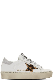 Golden Goose - Baskets blanches et argentées Leopard Lurex Hi Star