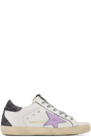 Golden Goose - Baskets blanches et mauves Glitter Heel Superstar