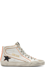 Golden Goose - White & Orange Slide High-Top Sneakers