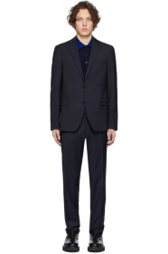 Etro - Costume en laine à motif pied-de-poule bleu marine